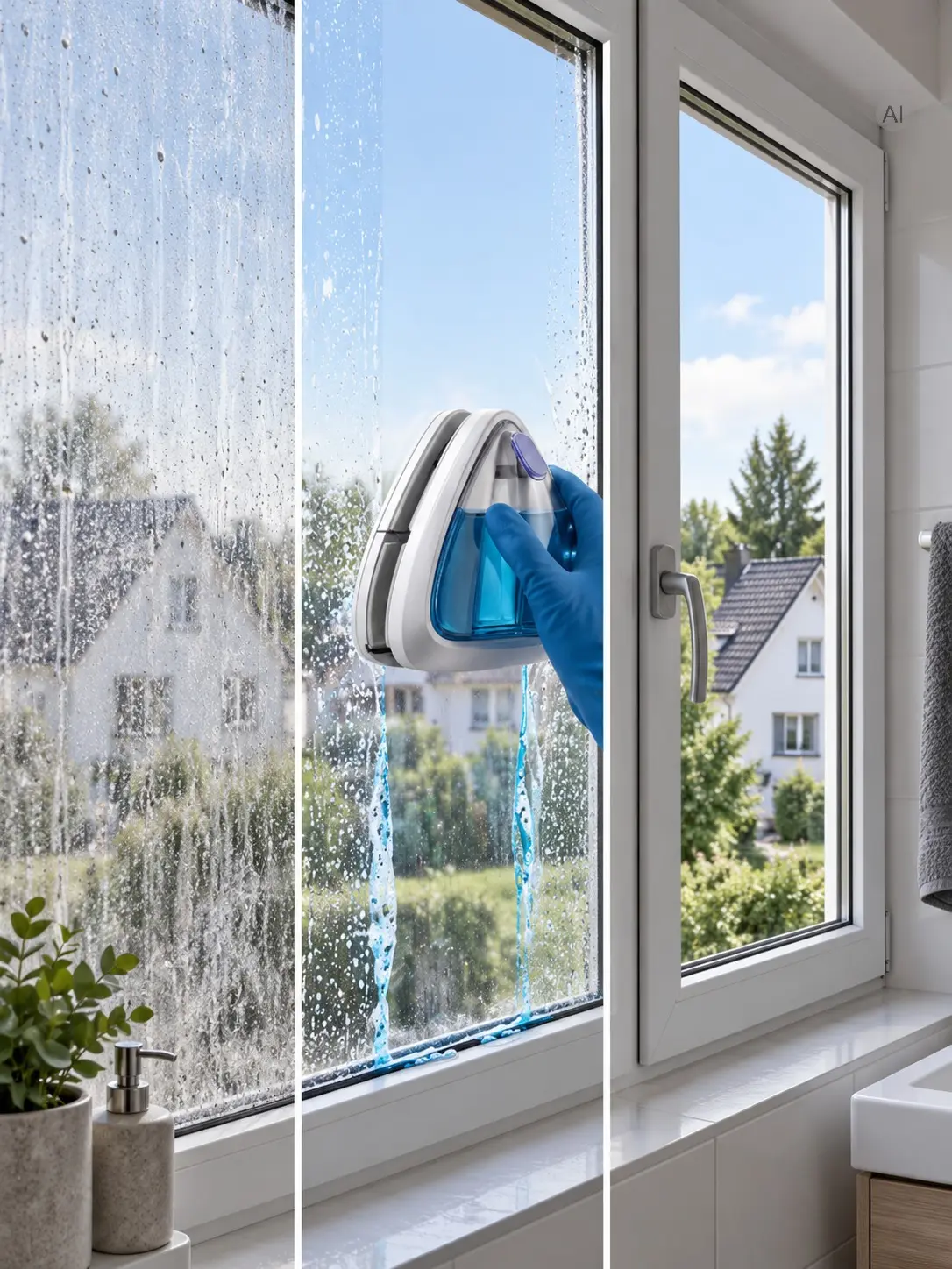 CleanWin von ShopVio, ein Reinigungswerkzeug mit zwei magnetischen Teilen für Badezimmer und Fenster