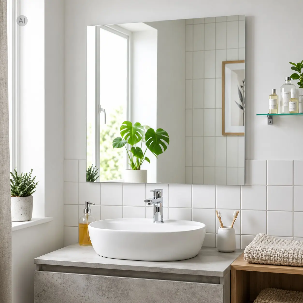 Sauberer Spiegel über dem Waschbecken